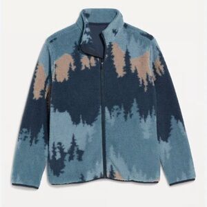 Old Navy Blue Tree Sherpa Full Zip Up Jacket Men’s Large